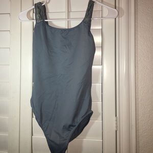 Light blue mesh tank low back leotard
